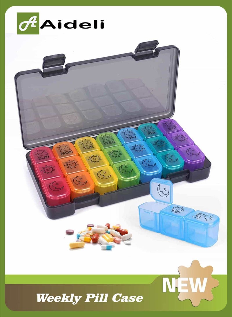 Aideli Weekly Pill Organizer 3 Times a Day – 7 Day Pill Box with AM PM Night Compartments, Portable Medicine Organizer for Travel & Home Use - Image 1