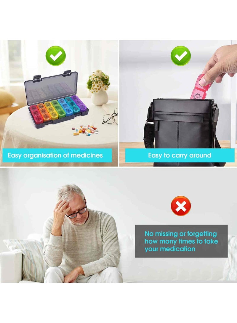 Aideli Weekly Pill Organizer 3 Times a Day – 7 Day Pill Box with AM PM Night Compartments, Portable Medicine Organizer for Travel & Home Use - Image 4