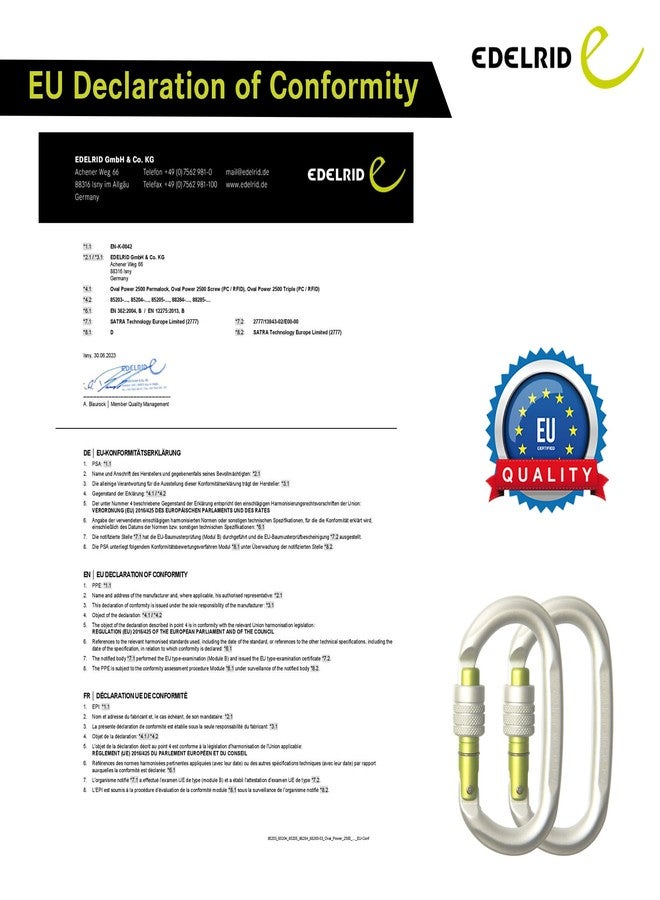 Edelrid Oval Power 2400 Screw Locking Climbing Carabiner - Lightweight, Robust Aluminum Carabiner Hook for Heavy Duty Climbing, EN 362 & EN 12275 Certified - Image 4