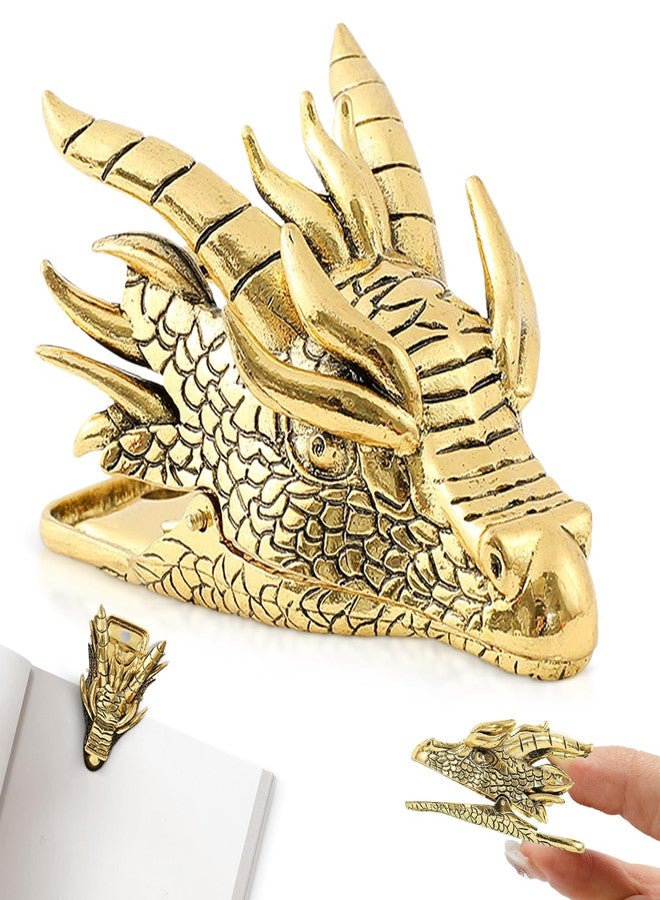 SAMIQU Retro Dragon Head Bookmark - Page Holder - Reading Note Paper Clip for Home School Office - Gift for Teachers Clerks Students and Book Lovers (Gold) - Image 1