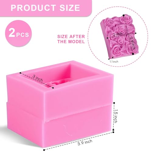 OBTANIM 2 Pcs Silicone Square Rose Flower Fondant Molds Handmade Chocolate Candy Moulds for DIY Craft Art Soap Candle Making Cake Decoration - Image 2