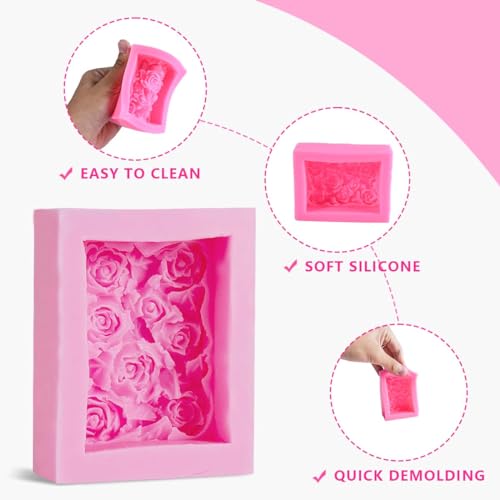OBTANIM 2 Pcs Silicone Square Rose Flower Fondant Molds Handmade Chocolate Candy Moulds for DIY Craft Art Soap Candle Making Cake Decoration - Image 3