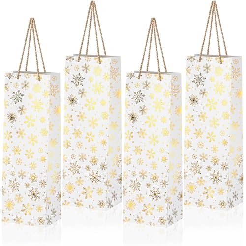 Harloon 12 Pcs Christmas Wine Gift Bags Bulk Winter Snowflake Wine Bottle Bags with Handles Holiday Bottles Gifts for Wedding Party Decoration Liquor Lovers Drinkers GiftGolden - Image 1