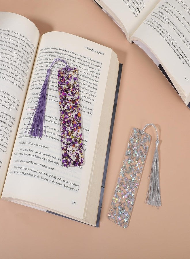 Alrhso 2Pcs Glitter Bookmarks Acrylic Bookmarks for Women Purple Silver Book Marks Bling Iridescent Bookmark with Tassel Resin Book Marks for Reading Presents - Image 4