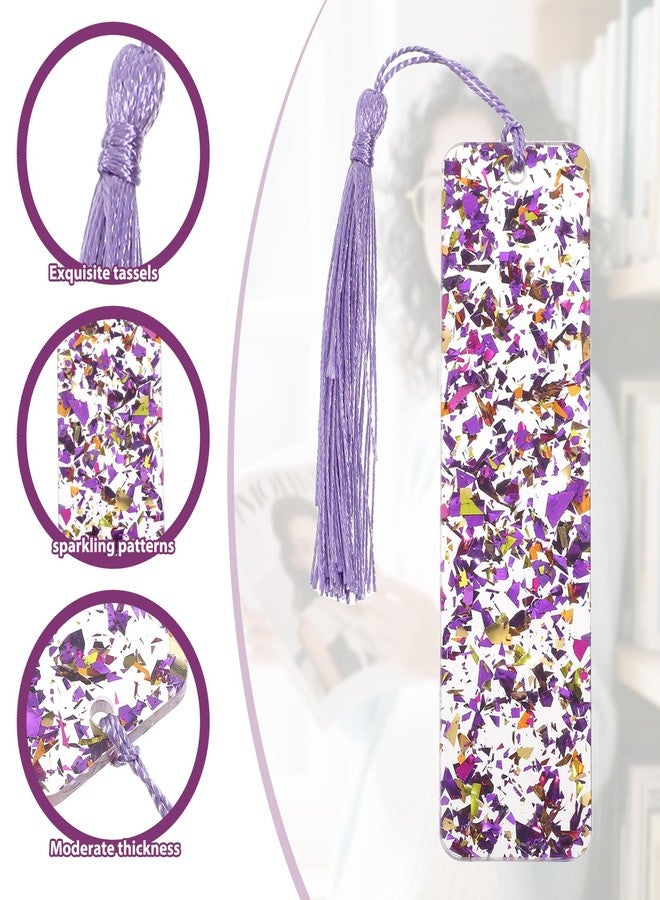 Alrhso 2Pcs Glitter Bookmarks Acrylic Bookmarks for Women Purple Silver Book Marks Bling Iridescent Bookmark with Tassel Resin Book Marks for Reading Presents - Image 2