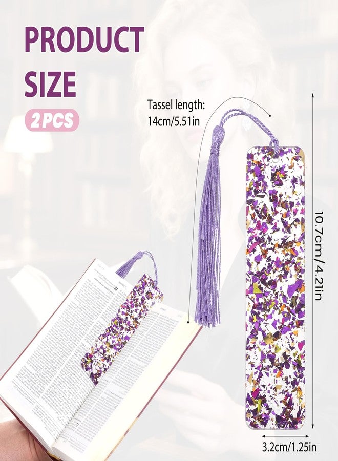 Alrhso 2Pcs Glitter Bookmarks Acrylic Bookmarks for Women Purple Silver Book Marks Bling Iridescent Bookmark with Tassel Resin Book Marks for Reading Presents - Image 3