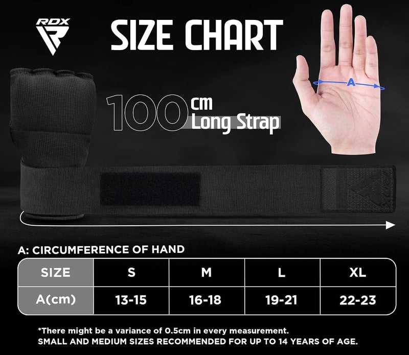 RDX Boxing Hand Wraps Gel Inner Gloves with 100cm Wrist Straps for MMA and Muay Thai Training -S |Black/Black (HYP-IS2B-S) - Image 3