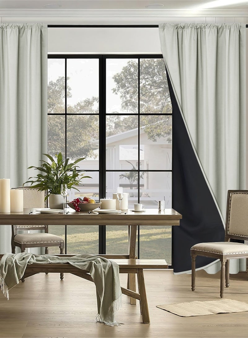 EzzySo ستائر معتمة 100% من قطعتين 2 لوحات تغطية نوافذ لغرفة النوم عازلة حرارية ستائر مظلمة مع حلقات حجب الضوء ستائر معتمة لغرفة المعيشة باللون الأبيض الفاتح - Image 2