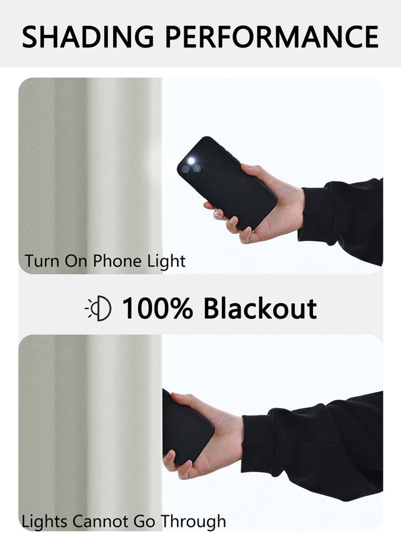 EzzySo ستائر معتمة 100% من قطعتين 2 لوحات تغطية نوافذ لغرفة النوم عازلة حرارية ستائر مظلمة مع حلقات حجب الضوء ستائر معتمة لغرفة المعيشة باللون الأبيض الفاتح - Image 3