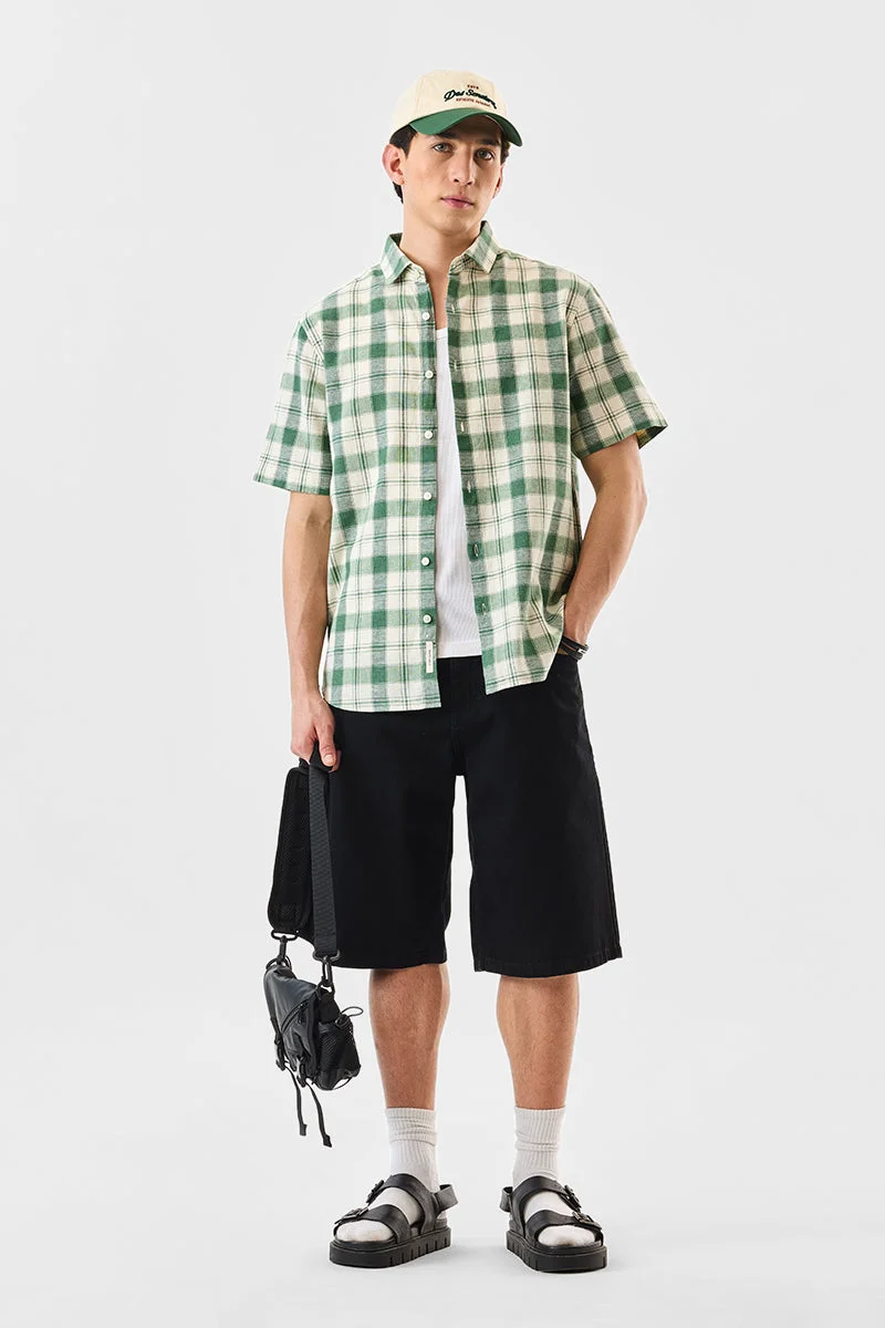 SNITCH Green Checkered Half Sleeve Regular Fit Shirt