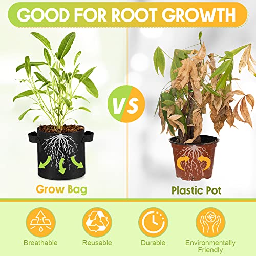 Nuanchu 60 Packs Grow Bags Bulk Aeration Fabric Pot with Handles Thickened Nonwoven Garden Bags to Healthy Root Growth Vegetables Heavy Duty Grow Pots Planting Planter for Flower Fruits (2 Gallon) - Image 3