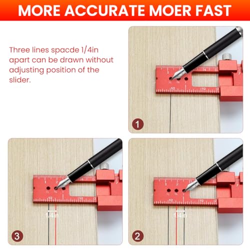 Serplex® Woodworking Ruler Straight 300mm/11 inch Red Aluminum Alloy Ruler with Sliding 45 ° Angle Guides Etched Scale Design Multifunctional Straight Ruler for DIY Craft, Woodwork, Construction - Image 3