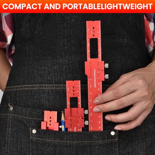 Serplex® Woodworking Ruler Straight 300mm/11 inch Red Aluminum Alloy Ruler with Sliding 45 ° Angle Guides Etched Scale Design Multifunctional Straight Ruler for DIY Craft, Woodwork, Construction - Image 5