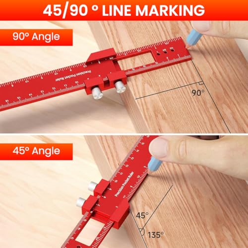 Serplex® Woodworking Ruler Straight 300mm/11 inch Red Aluminum Alloy Ruler with Sliding 45 ° Angle Guides Etched Scale Design Multifunctional Straight Ruler for DIY Craft, Woodwork, Construction - Image 4