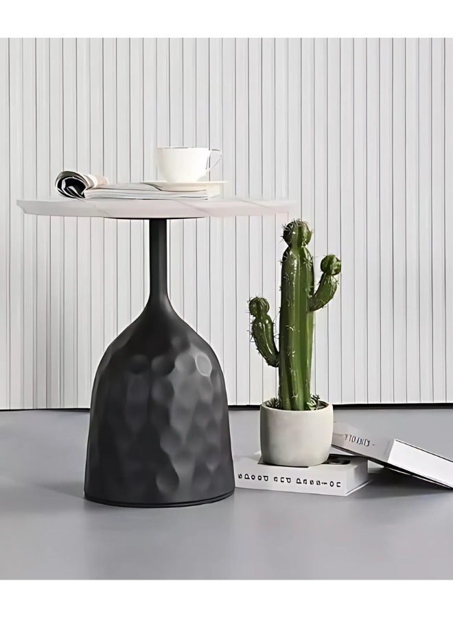 فاشون هوم طاولة قهوة رخامية فاخرة بتصميم دائري عصري، لون أسود، 50×50×55 سم - Image 1