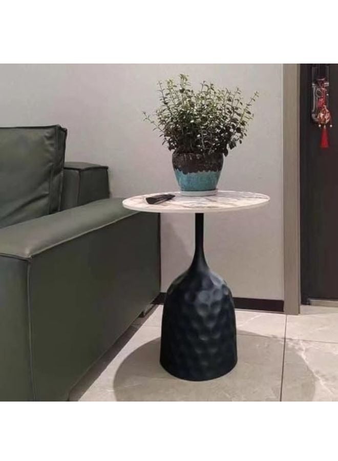 فاشون هوم طاولة قهوة رخامية فاخرة بتصميم دائري عصري، لون أسود، 50×50×55 سم - Image 2