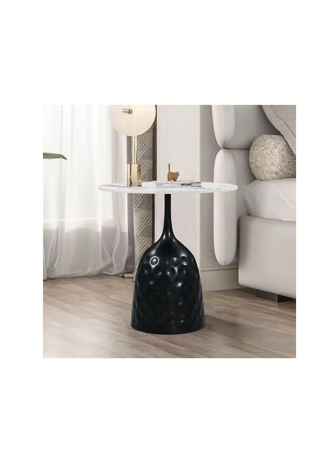 فاشون هوم طاولة قهوة رخامية فاخرة بتصميم دائري عصري، لون أسود، 50×50×55 سم - Image 3