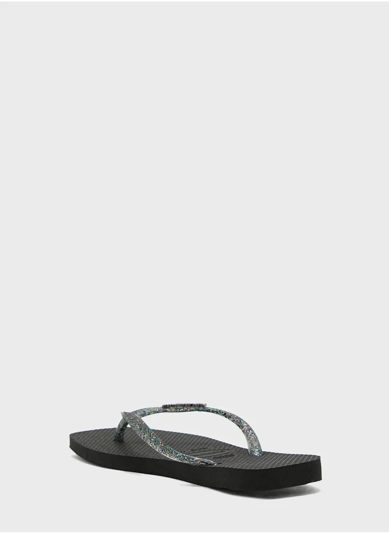 havaianas Slim Square Logo Metallic Flip Flops