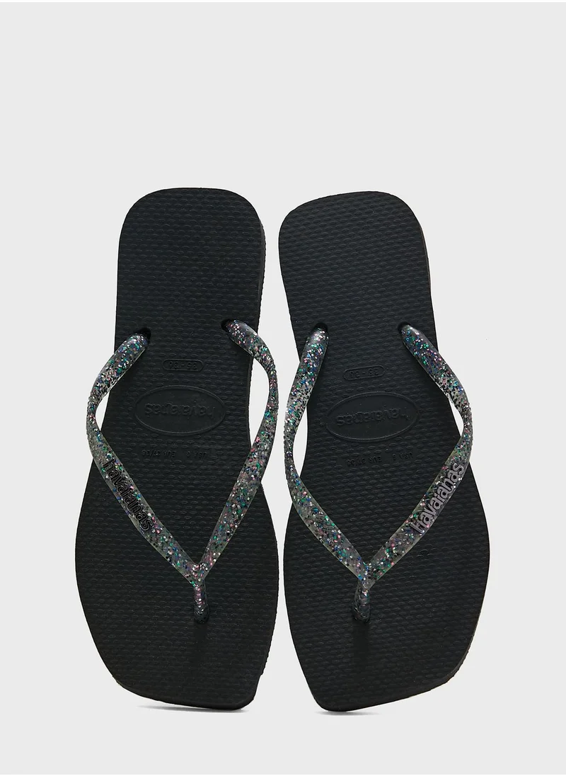havaianas Slim Square Logo Metallic Flip Flops