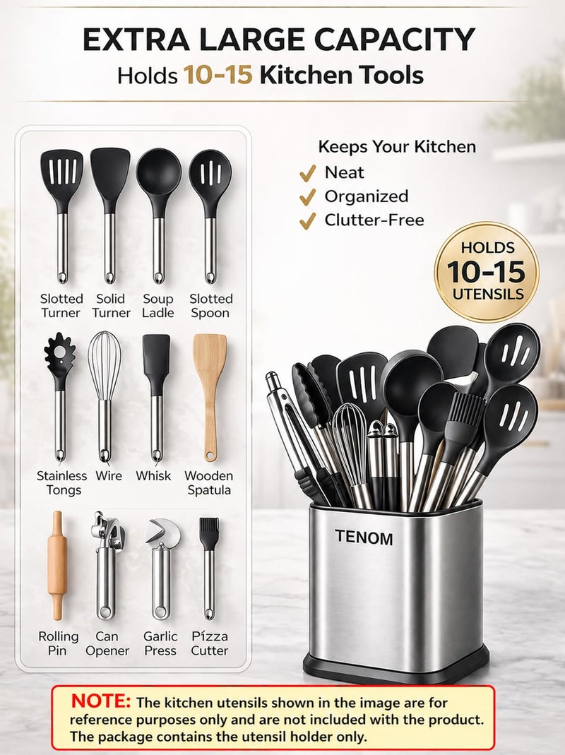 TENOM Spoon Holder, Spoon Stand For Kitchen Steel, Cutlery Stand, Spoon Organiser For Kitchen, Ladle Holder, Spatula Holder, 12 cm, 11 cm , 12 x 11 x 17.7 Centimeters - Image 3