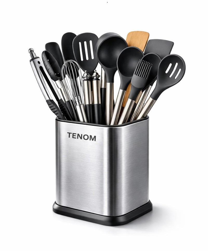 TENOM Spoon Holder, Spoon Stand For Kitchen Steel, Cutlery Stand, Spoon Organiser For Kitchen, Ladle Holder, Spatula Holder, 12 cm, 11 cm , 12 x 11 x 17.7 Centimeters - Image 1