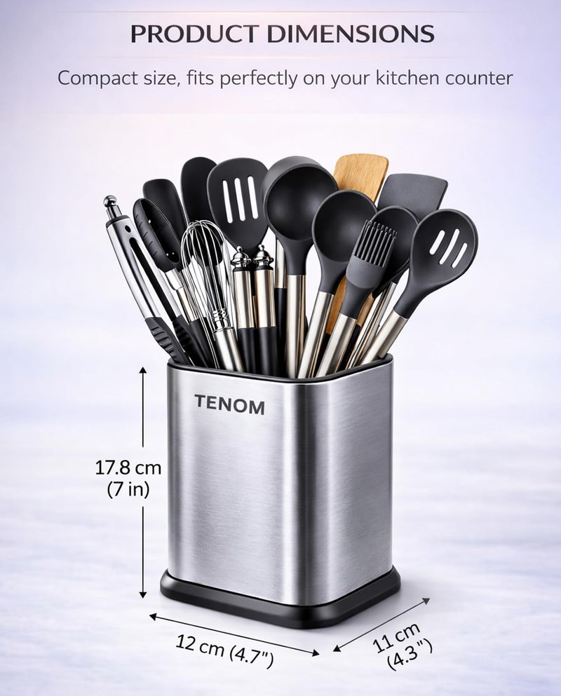 TENOM Spoon Holder, Spoon Stand For Kitchen Steel, Cutlery Stand, Spoon Organiser For Kitchen, Ladle Holder, Spatula Holder, 12 cm, 11 cm , 12 x 11 x 17.7 Centimeters - Image 2