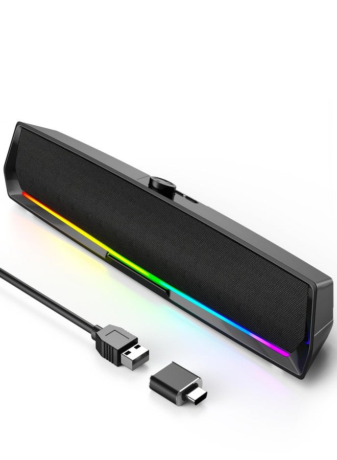 لينرو مكبرات صوت للكمبيوتر المكتبي، مكبرات صوت للألعاب مع إضاءة ملونة، مكبر صوت USB مع بلوتوث لأجهزة الكمبيوتر والشاشات وأجهزة الكمبيوتر المحمولة والأجهزة اللوحية، مكبر صوت بلوتوث سلكي للهواتف (محول من النوع C مرفق) - Image 1