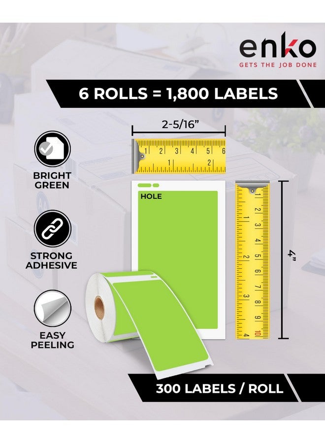 إنكو برودكتس Enko [6 لفات، 1800 ملصق حراري مباشر] أخضر اللون متوافق مع ملصقات Dymo 30256 - ملصقات (2-5/16 × 4 بوصة) للاستخدام مع طابعة Dymo وRollo الحرارية كملصقات شحن وإرسال - Image 2