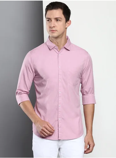 دينيس لينغو Slim Fit Mauve Men's Casual Shirt, Spread Collar, Full Sleeves, 100% Cotton,