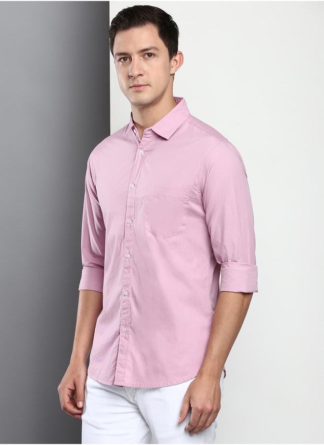 Dennis Lingo - Slim Fit Mauve Men's Casual Shirt, Spread Collar, Full Sleeves, 100% Cotton, - Image 1