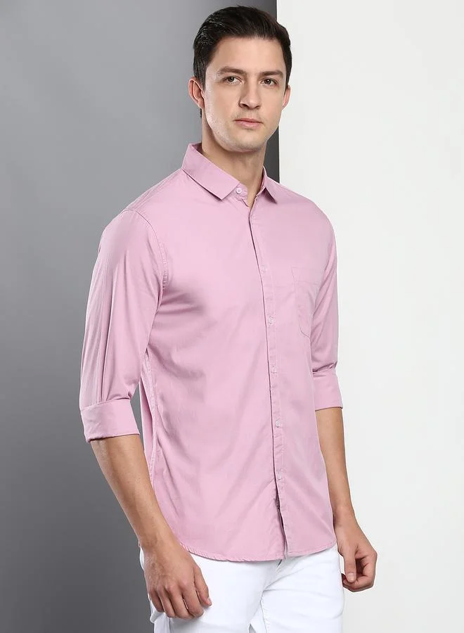 Dennis Lingo Slim Fit Mauve Men's Casual Shirt, Spread Collar, Full Sleeves, 100% Cotton,