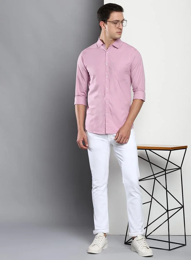 Dennis Lingo Slim Fit Mauve Men's Casual Shirt, Spread Collar, Full Sleeves, 100% Cotton,