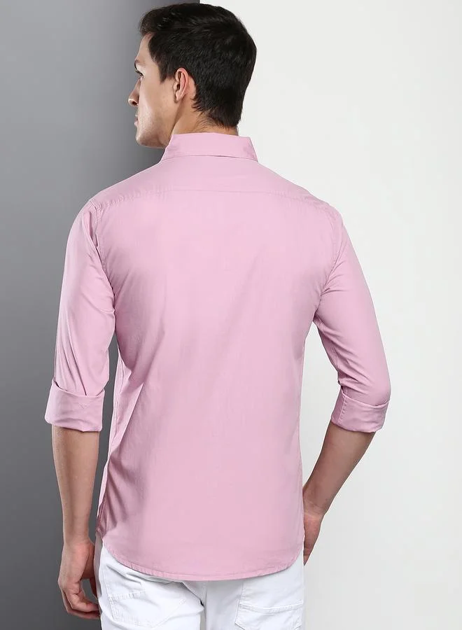 Dennis Lingo Slim Fit Mauve Men's Casual Shirt, Spread Collar, Full Sleeves, 100% Cotton,