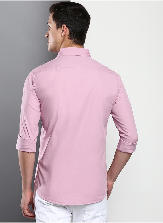 Dennis Lingo - Slim Fit Mauve Men's Casual Shirt, Spread Collar, Full Sleeves, 100% Cotton, - Image 1