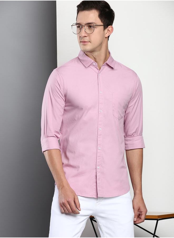 Dennis Lingo - Slim Fit Mauve Men's Casual Shirt, Spread Collar, Full Sleeves, 100% Cotton, - Image 1
