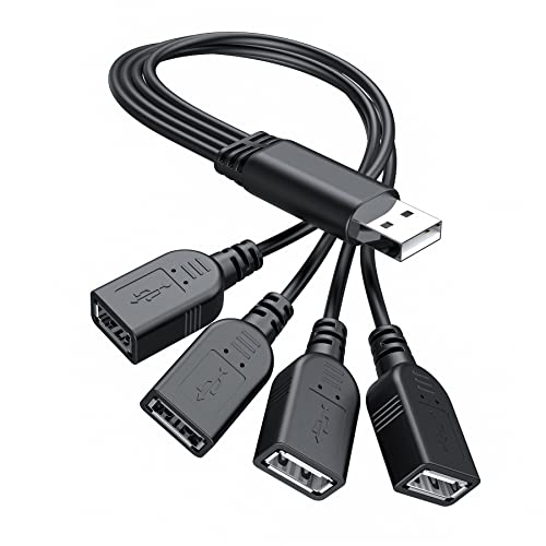ANDTOBO USB 1 to 4 Splitter, USB 2.0 A Male to 4 USB Female Jack Y Splitter Hub Power Cord Extension Adapter Cable, Black - Image 1