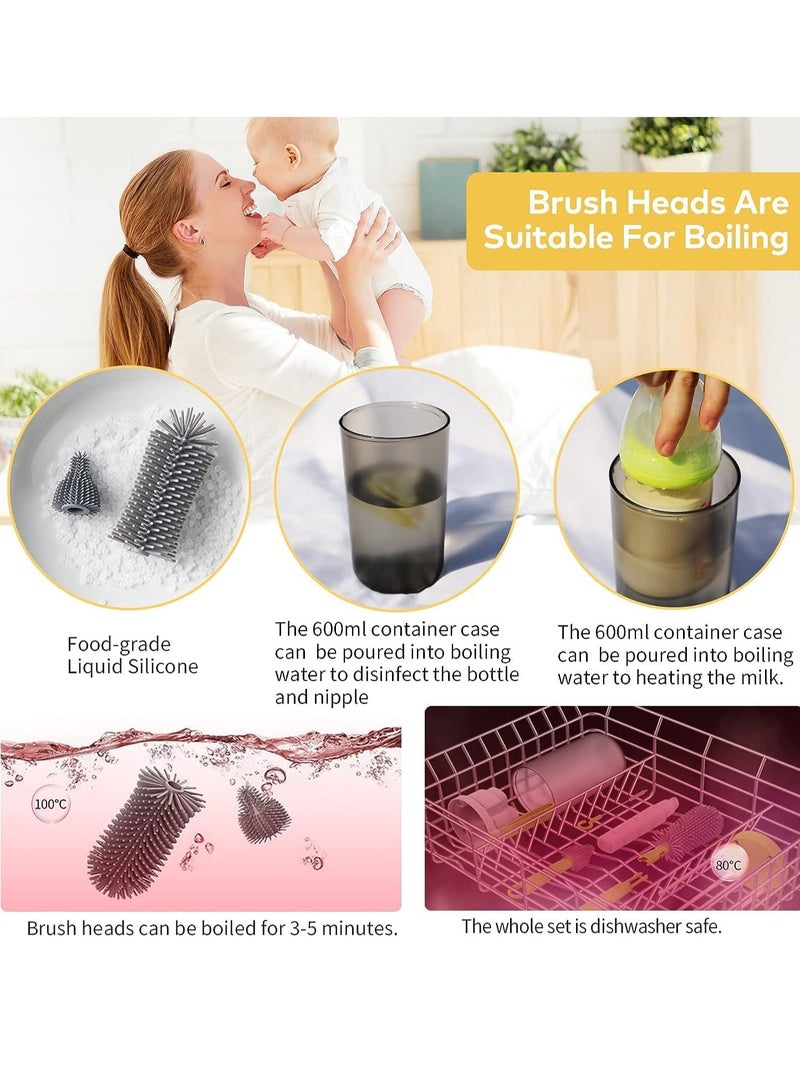 SYOSI Bottle Brush Travel Baby Bottle Brush Set with Bottle Cleaner Brush and Drying Rack Gift for Newborn Mothers Suitable for Travel and Home Travel Baby Essentials for Moms Straw Brushes - Image 2