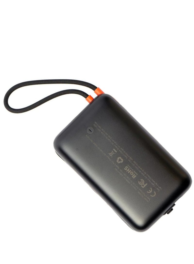 TIKNAL 20000mAh power bank with 22.5W fast charging, equipped with built-in USB-C and Lightning cables for convenient charging of all your devices, black color. - Image 4