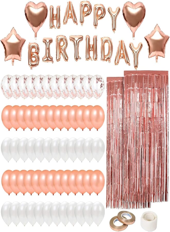 Secret 82pcs Birthday Party Decoration with Happy Birthday Banner Balloons, Rose Gold and White Balloons, One Size