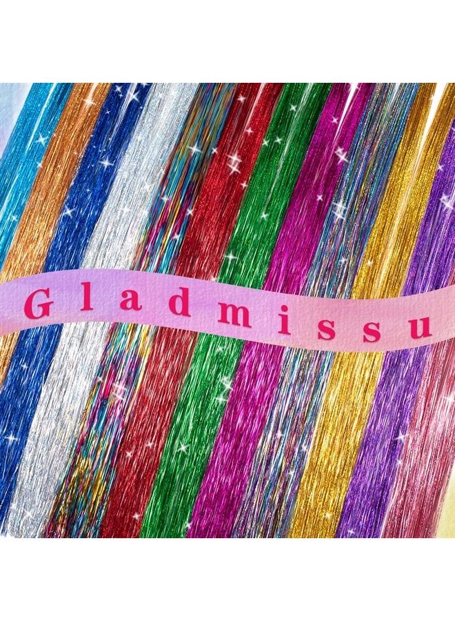 Gladmissu مجموعة خيوط الشعر اللامعة - مجموعة خيوط الشعر الجنية بطول 47 بوصة مع ملحقات 12 لون 2280 خيط لامع - Image 2