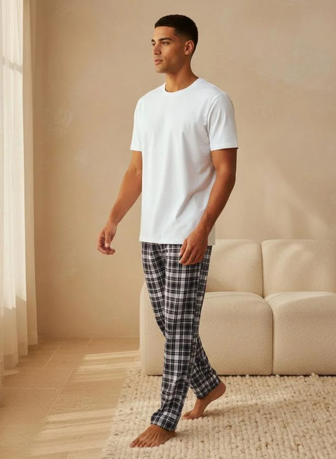 سبلاش فيڤ Men Cotton Checked Drawstring Waist Nightwear Set