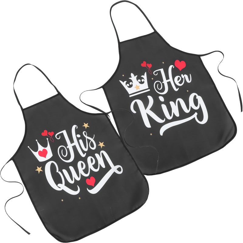2Pcs Valentines Day Apron Lovely Heart Apron Cute Kitchen Cooking Baking Apron Chefs Apron for Cooking Grill BBQ Baking for Men Women Black - Image 1