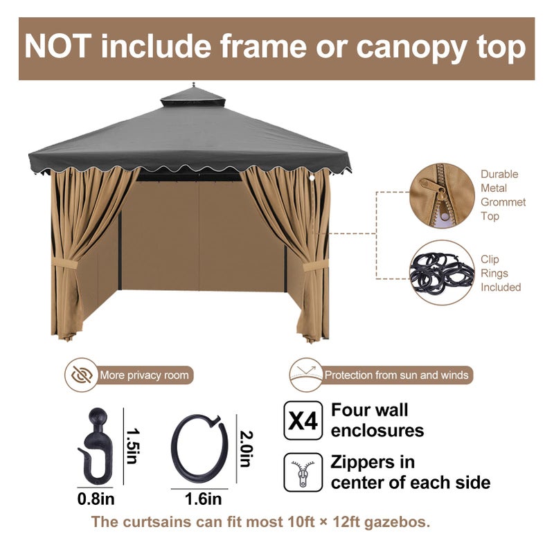 aonear Gazebo Privacy Curtains 10' x 12' with Zipper 4-Panels Side Wall Universal Replacement for Patio, Outdoor Canopy, Garden and Backyard (Curtain Only) - Image 4