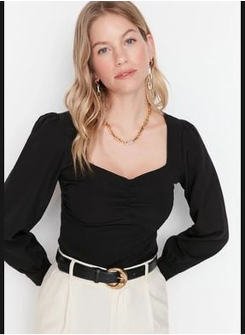 trendyol Black Woven Ruffle Detailed Blouse TWOAW23BZ00633