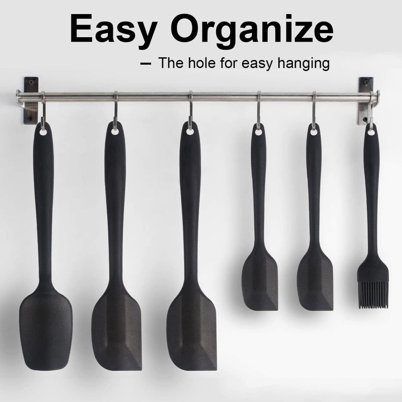 DUNCHATY Silicone Spatula Set  6 Piece Rubber Spatula Heat Resistant and Stainless Steel Core Spatulas for Cooking Utensils Large and Small Baking Kitchen Spatulas Black - Image 5