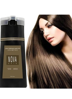 NOVA Nova Hair Dye Shampoo, NovaHair Hair Dye Shampoo 3 in 1, Nova Hair Instant Dye Shampoo, Hair Color for Gray Hair Coverage, Long Lasting Hair Color Shampoo for Women & Men 200ml (Light Brown)  - Image 1