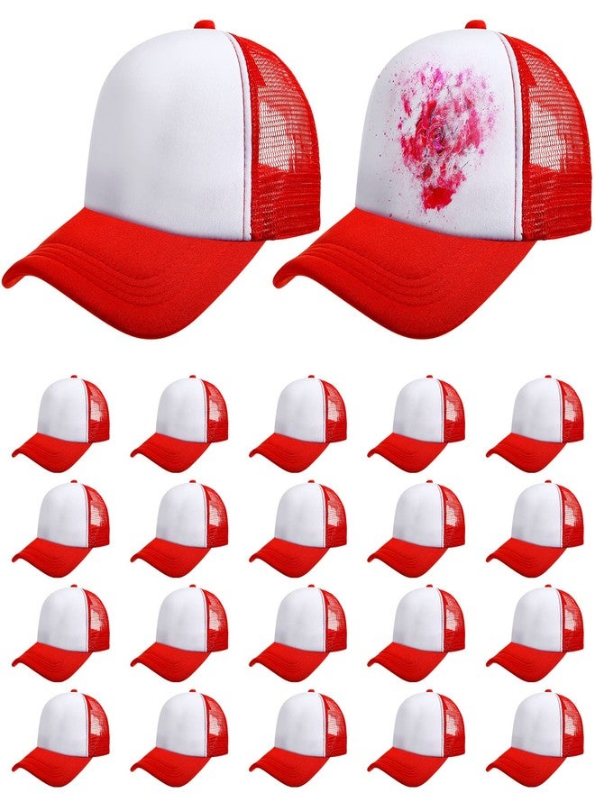 Vabean 24 Pack Sublimation Blank Cap Trucker Mesh Cap Unisex Plain Blank Baseball Hat for DIY Embroidery Sublimation Printing (Red) - Image 1