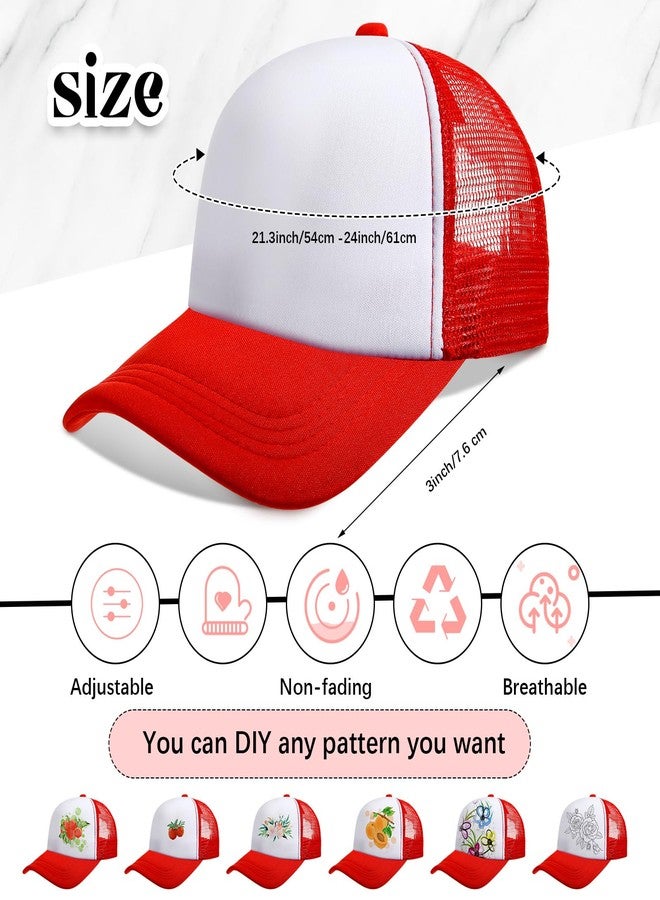 Vabean 24 Pack Sublimation Blank Cap Trucker Mesh Cap Unisex Plain Blank Baseball Hat for DIY Embroidery Sublimation Printing (Red) - Image 2