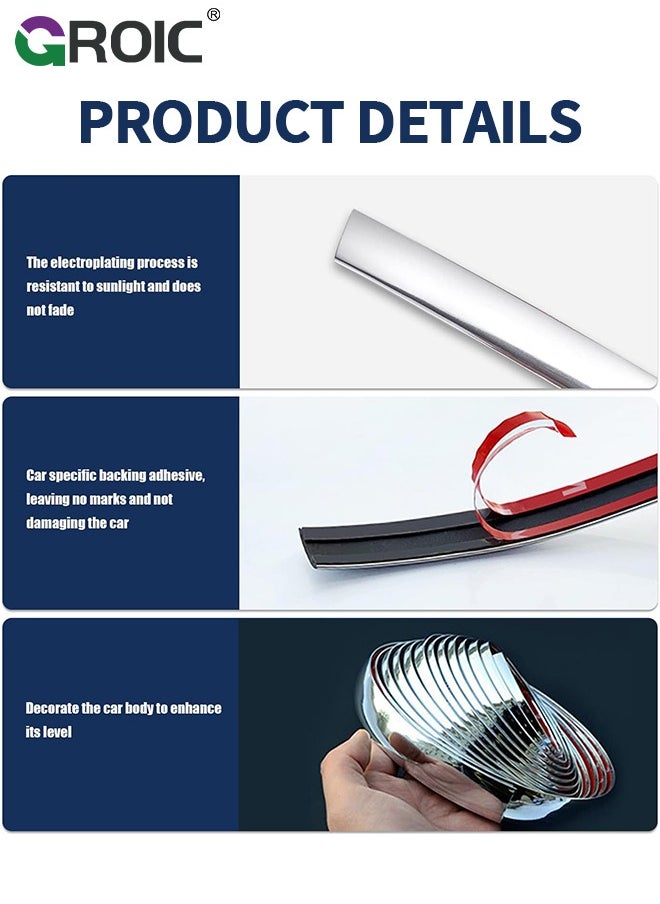 GROIC - 0.79"*49 Ft Chrome Molding Trim, Car Auto Truck Side Exterior Edge Lip Protect Sticker DIY Exterior Decoration for Bumper Door Guard Protection, Car Scratchproof DIY Moulding Trim Strip Line - Image 1