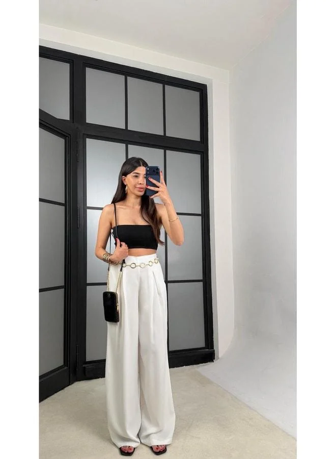 Gaus Ekru Gold Chain Belt Equivalent Tencel Pants GAUS-01556.